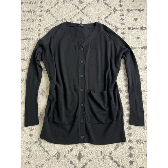 Cos Cardigan Sweater Women XS Oversized Black 100% Wool Button Up V-Neck - Picture 1 of 6